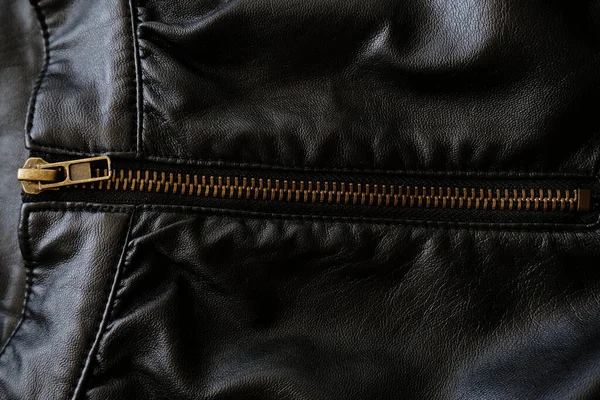 Tessuto Pelle Nera Con Cerniere Sfondo Dettaglio Abbigliamento Moda Design — Foto Stock