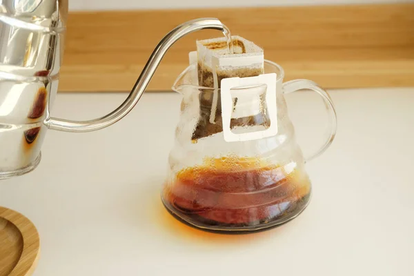 Διαδικασία Παρασκευής Καφέ Σακούλα Εύκολη Απλή Μέθοδος Παρασκευής Νέα Τάση — Φωτογραφία Αρχείου