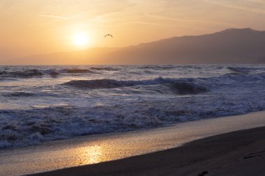 Pasifik Okyanusu günbatımı sırasında.