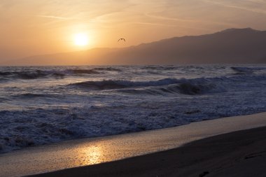 Pasifik Okyanusu günbatımı sırasında.