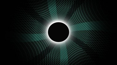 Işıklı kara delik ızgarada. Hiperuzaylar uzaya sıçrar. Soyut arkaplan. Kozmos seyahat ediyor.