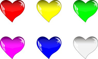 Yansımaları ile renkli Kalpler.