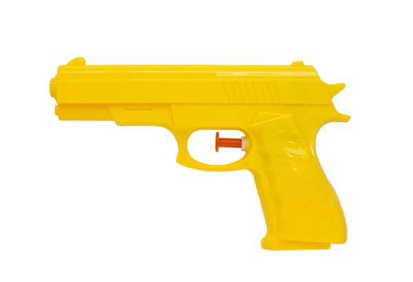 Plastikowy Pistolet Natryskowy Żółty Białe Tło — Zdjęcie stockowe