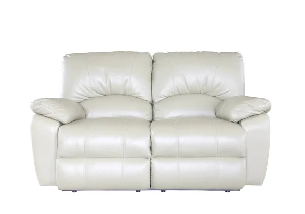 Lederen Sofa Crème Geïsoleerde Witte Achtergrond — Stockfoto