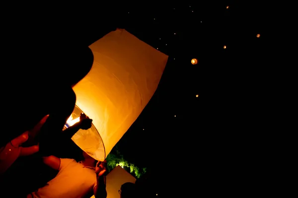 Hermosa Infundada Festival Peng Día Loy Krathong Chiang Mai Tailandia — Foto de Stock