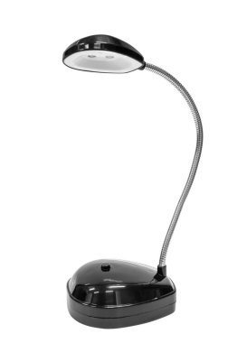 Siyah masa lambası beyaz arkaplanda izole edilmiş.