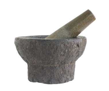 Taş Havan & Pestle beyaz arkaplanda izole edildi