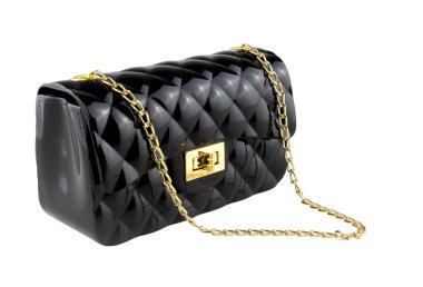 Beyaz arka planda izole edilmiş siyah kadın çantası.