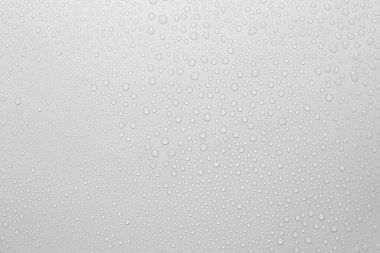 Gri arkaplana düşen yağmur damlaları kavramı yüzeyinde kabarcıklar olan soyut ıslak beyaz yüzey yaratıcı pankart tasarımı için gerçekçi saf su damlası suyu damlaları.