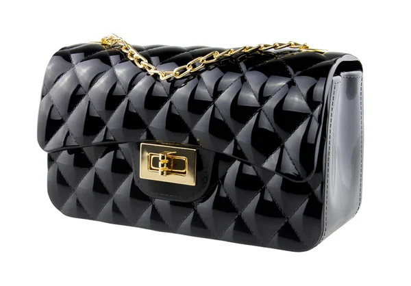 Beyaz arka planda izole edilmiş siyah kadın çantası.