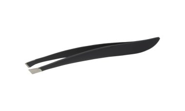 Beyaz arka planda siyah paslanmaz çelik cımbızlar izole edilmiş. Kesme yolu.