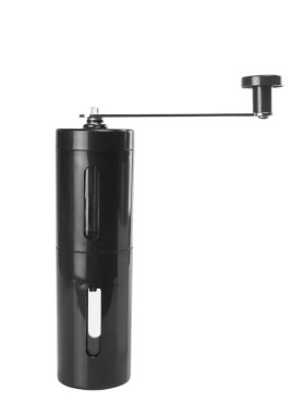 Kırpma yolu ile beyaz arkaplanda el yapımı kahve öğütücüsü izole