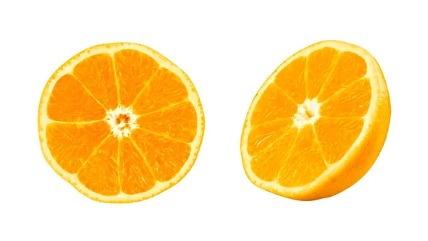 Πορτοκαλί Φρούτα Κομμένα Στη Μέση Απομονωμένα Λευκό Φόντο Διαδρομή Αποκοπής — Φωτογραφία Αρχείου