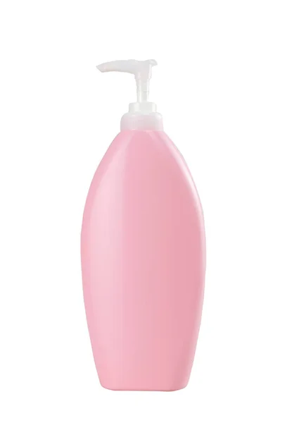 液体石鹸 ローション クリーム 白い背景にシャンプーのピンクのペットボトルポンプ — ストック写真