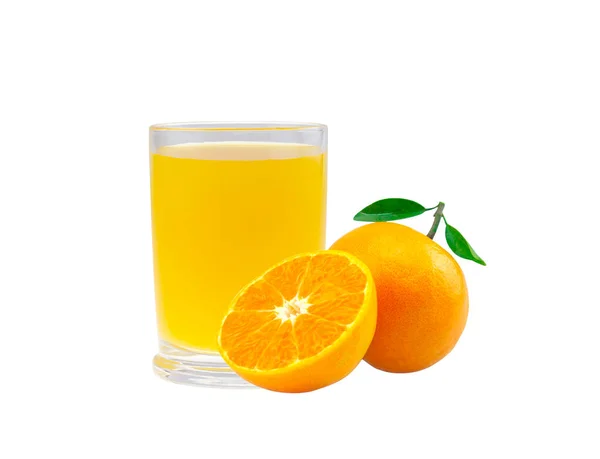 Jugo Naranja Fresco Vaso Botella Con Frutas Aislado Blanco — Foto de Stock