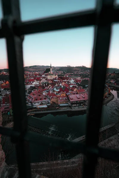 Bella Scena Dell Ora Blu Nel Centro Storico Cesky Krumlov — Foto Stock