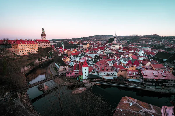 Bella Scena Dell Ora Blu Nel Centro Storico Cesky Krumlov — Foto Stock