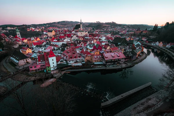 Bella Scena Dell Ora Blu Nel Centro Storico Cesky Krumlov — Foto Stock