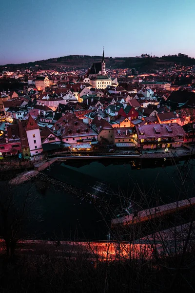 Bella Scena Dell Ora Blu Nel Centro Storico Cesky Krumlov — Foto Stock