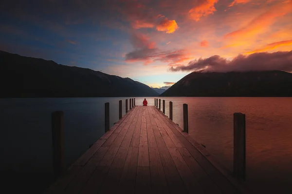 stock image Sunset over lake Rotoiti, New Zealand