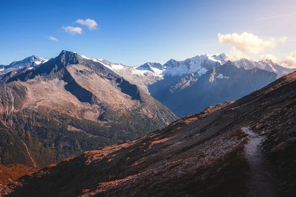 Zillertal Alpy Austriackie Letnia Sceneria Górska Olpererhtte Uchodźca Schlegeisspeicher Widok — Zdjęcie stockowe