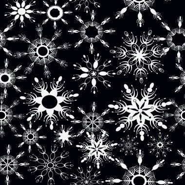 Siyah ve beyaz sorunsuz kompozisyon. Kar taneleri.