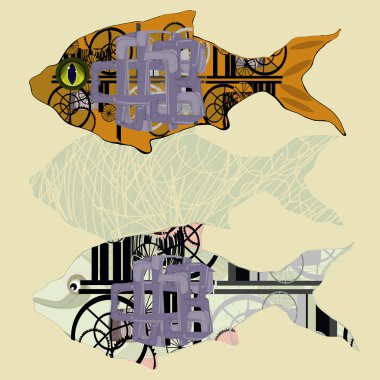 Two fish in the style of steampunk. clipart