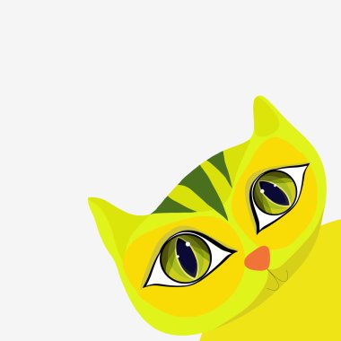 Şirin sarı kedi çizgi film tarzı bir köşe arkasından bakıyor. Vektör çizim.