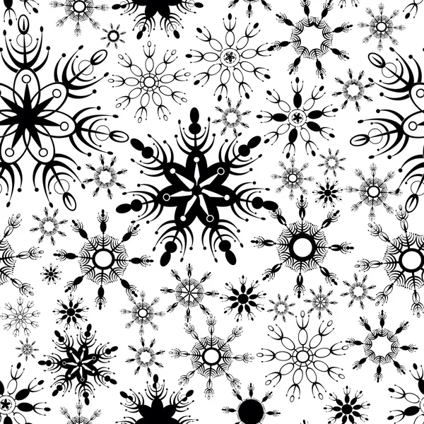 Copos de nieve negros sobre fondo blanco. Patrón sin costuras. Vector. Composición gráfica de invierno. Navidad . — Vector de stock