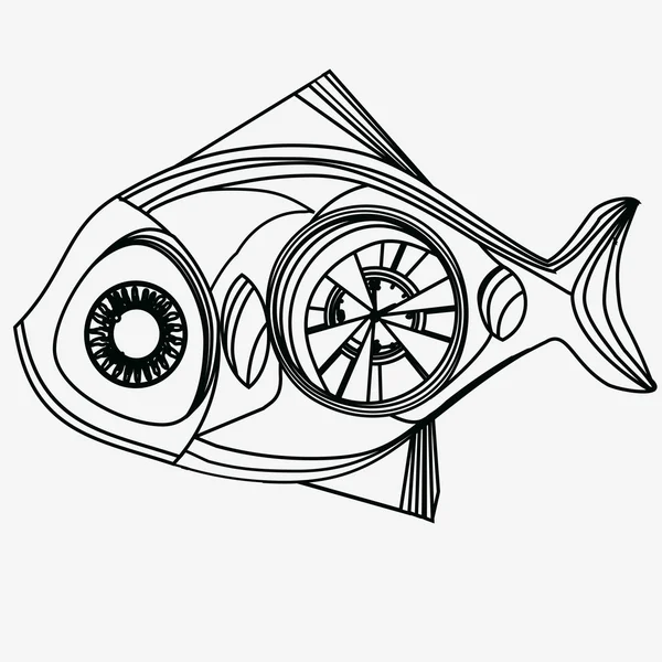 Γραφική απεικόνιση της μία ψάρι σε λευκό φόντο. Εικονογράφηση φορέας steampunk. — Διανυσματικό Αρχείο