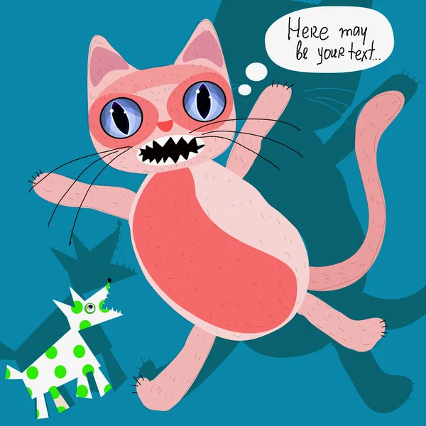 Kočka a pes karikatura v kresleném stylu. — Stockový vektor