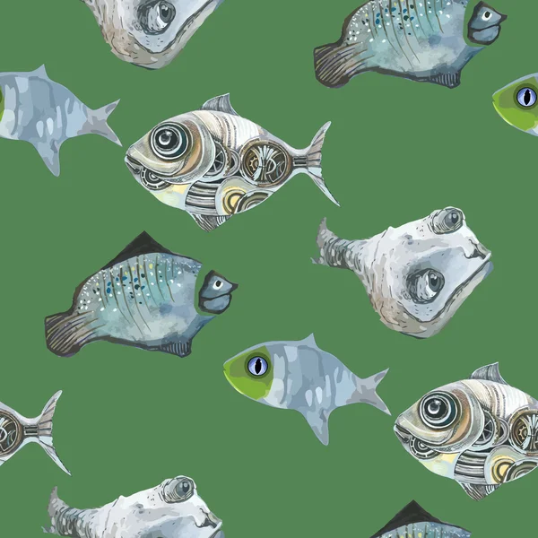 Άνευ ραφής των ψαριών σε πράσινο φόντο. — Διανυσματικό Αρχείο