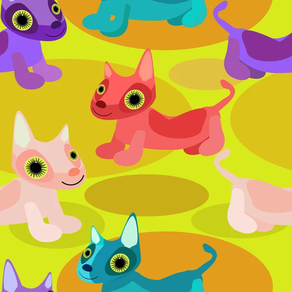Funny dog in cartoon style on a bright yellow background. Seamless pattern. — 图库矢量图片