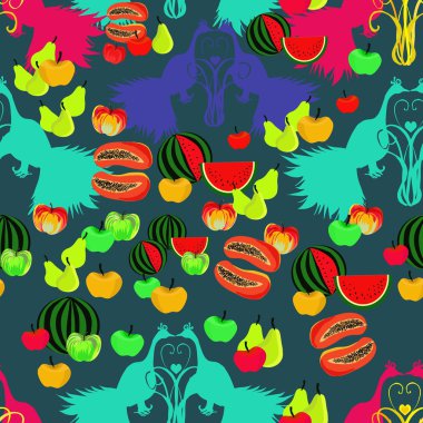 Meyve ve kuşların parlak seamless modeli