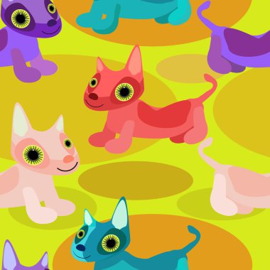 Funny dog in cartoon style on a bright yellow background. Seamless pattern.