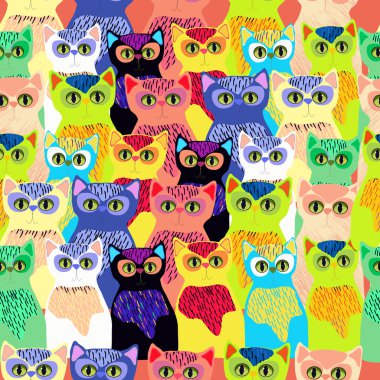 Karikatür tarzı renkli sevimli kediler. Sorunsuz.