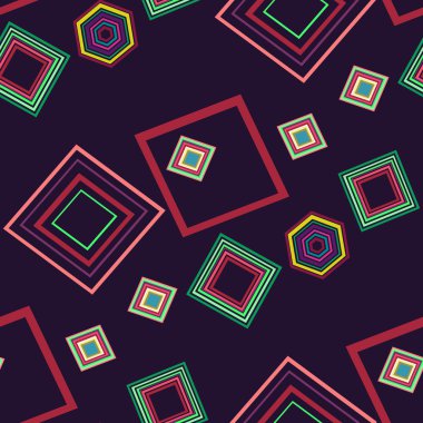Mor bir arka plan üzerinde renkli şekiller ile geometrik desen. Sorunsuz.