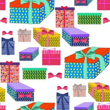 Beyaz arka plan üzerinde hediye kutuları. Sorunsuz.