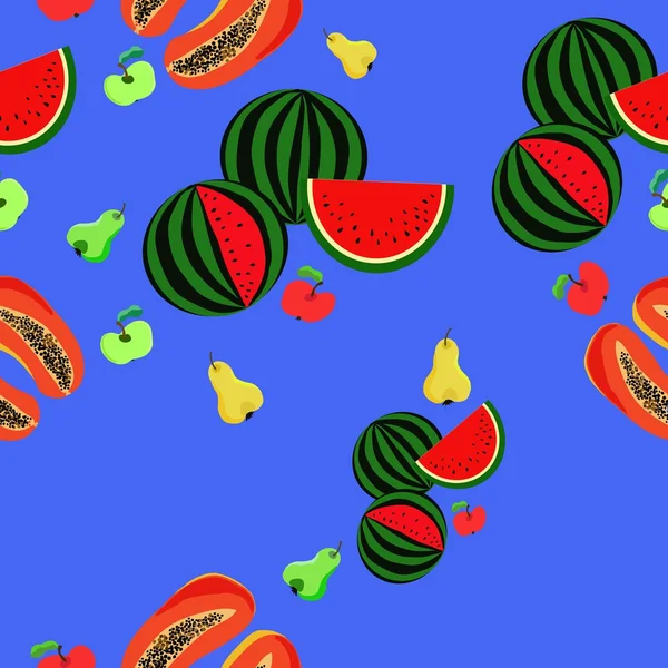 Sandías, peras, papayas y manzanas, fondo de color transparente . — Vector de stock