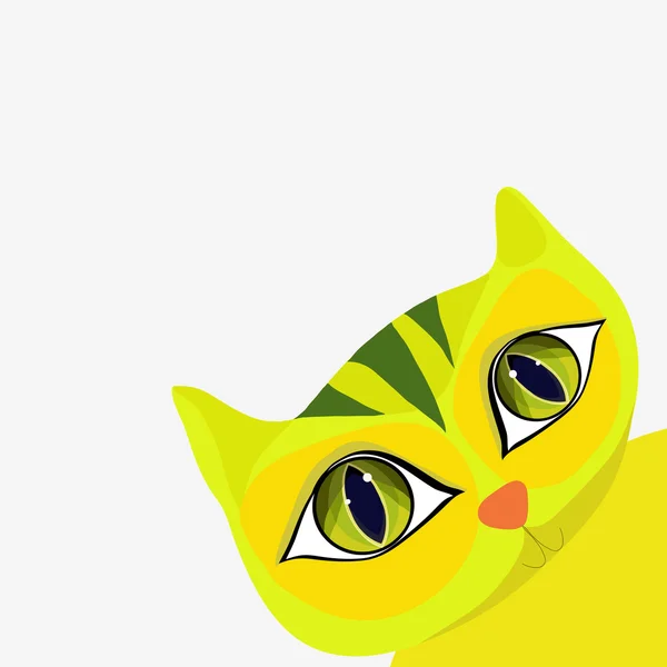 Gato amarelo bonito no estilo de desenho animado olha para fora por trás de um canto. Ilustração vetorial . — Vetor de Stock