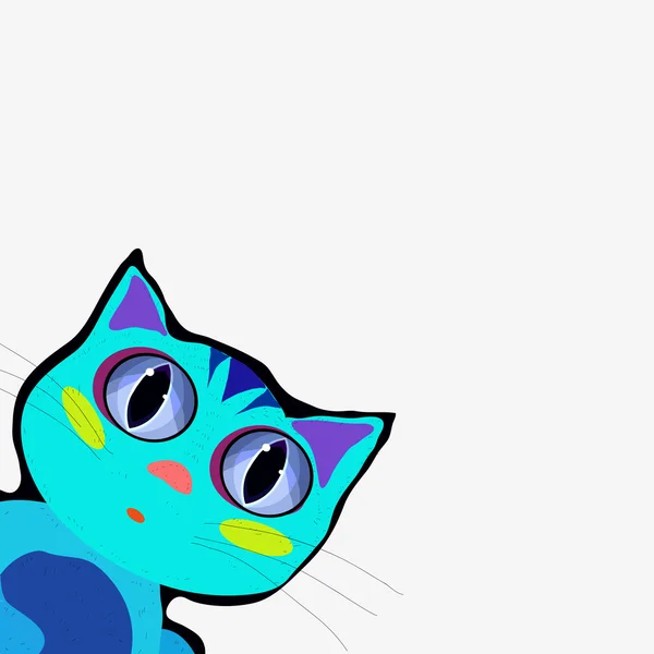 Büyük mavi gözlü bir karikatür tarzı de sevimli kedi. Vektör çizim.