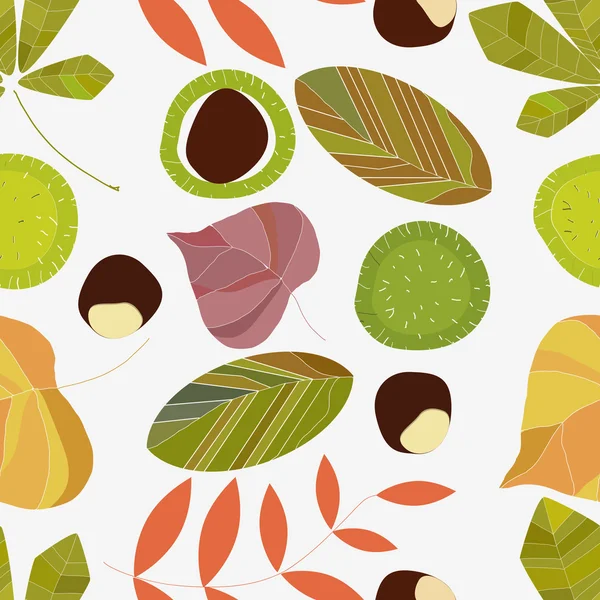 Autumn composition of leaves on a white background. Seamless pattern. — Stock Vector