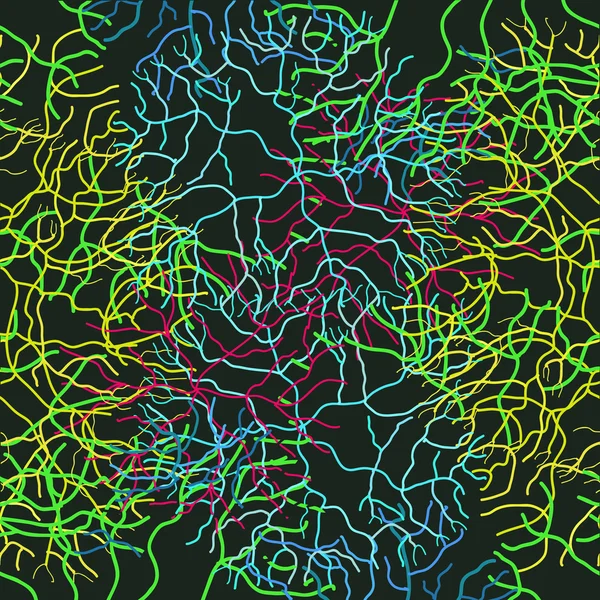 Padrão sem costura abstrato em cores brilhantes em um fundo preto . — Vetor de Stock