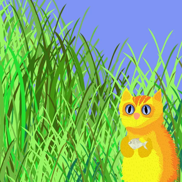 Gato amarillo en las cañas . — Vector de stock