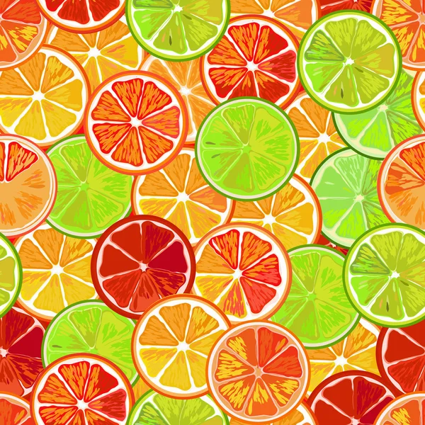 Ripe and juicy grapefruit, oranges and limes. Seamless. — Stock Vector