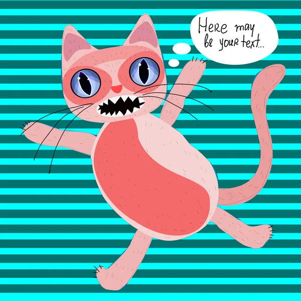 Gato alegre sobre fondo rayado. Espacio para texto . — Archivo Imágenes Vectoriales