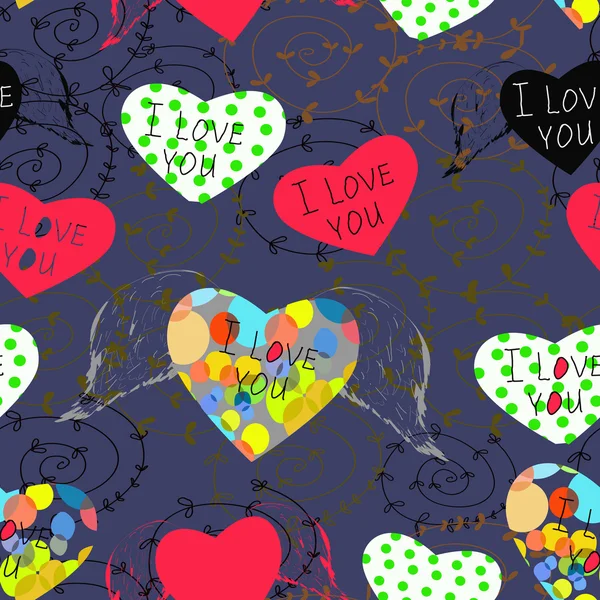 Cuori multicolori con le parole: "Ti amo". San Valentino. Senza cuciture . — Vettoriale Stock