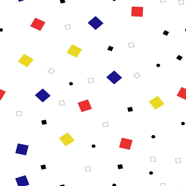 Geometrisches Quadrat aus gelben, blauen, roten und schwarzen Quadraten auf weißem Hintergrund. nahtlos. — Stockvektor