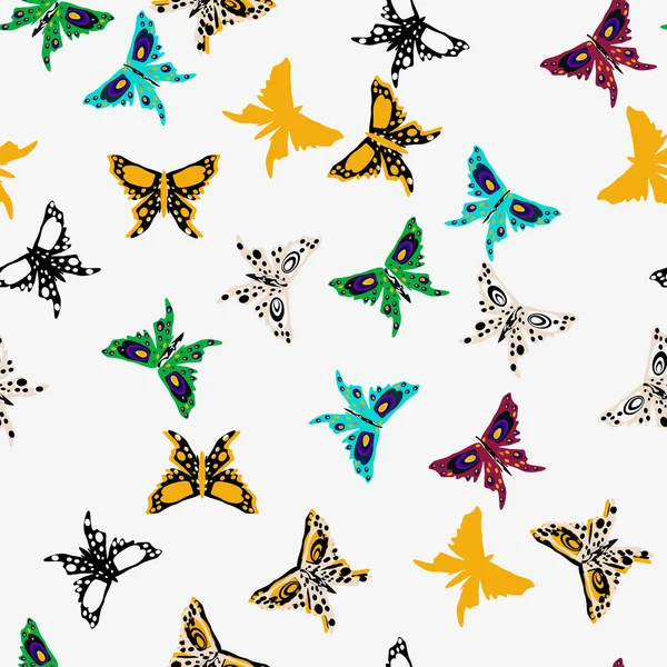 Leuchtende Schmetterlinge auf weißem Hintergrund. nahtlos. — Stockvektor