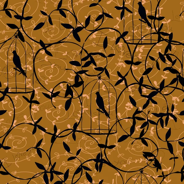 Patrón gráfico con pájaros en tonos marrones y dorados. . — Vector de stock